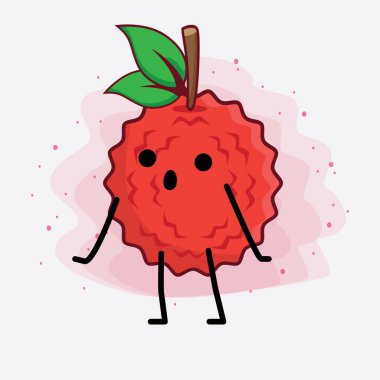 Lychee Fruit Karakteri 'nin güzel yüzü, basit elleri ve bacak çizgisi çizimi izole edilmiş arka planda. Düz çizgi film karalama tarzı.