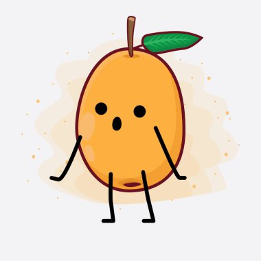 Loquat Fruit Karakteri 'nin Güzel Yüzü, Basit Elleri ve Bacak Çizgisi Sanatı İzole Arkaplanda. Düz çizgi film karalama tarzı.