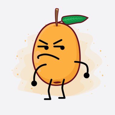 Loquat Fruit Karakteri 'nin Güzel Yüzü, Basit Elleri ve Bacak Çizgisi Sanatı İzole Arkaplanda. Düz çizgi film karalama tarzı.