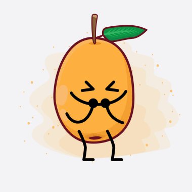 Loquat Fruit Karakteri 'nin Güzel Yüzü, Basit Elleri ve Bacak Çizgisi Sanatı İzole Arkaplanda. Düz çizgi film karalama tarzı.