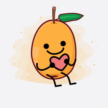 Loquat Fruit Karakteri 'nin Güzel Yüzü, Basit Elleri ve Bacak Çizgisi Sanatı İzole Arkaplanda. Düz çizgi film karalama tarzı.