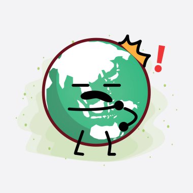 İzole Arkaplanda Dünya Küre Karakteri 'nin şirin yüzü, basit elleri ve bacak çizgisi sanatı olan Vektör İllüstrasyonu. Düz çizgi film karalama tarzı.