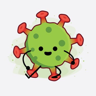 Yeşil Virüs Karakteri 'nin güzel yüzlü, basit elli ve bacak çizgisi resimli tasviri izole edilmiş arka planda. Düz çizgi film karalama tarzı.