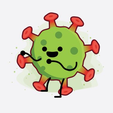 Yeşil Virüs Karakteri 'nin güzel yüzlü, basit elli ve bacak çizgisi resimli tasviri izole edilmiş arka planda. Düz çizgi film karalama tarzı.