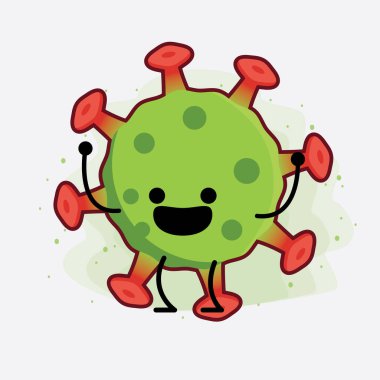 Yeşil Virüs Karakteri 'nin güzel yüzlü, basit elli ve bacak çizgisi resimli tasviri izole edilmiş arka planda. Düz çizgi film karalama tarzı.