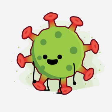 Yeşil Virüs Karakteri 'nin güzel yüzlü, basit elli ve bacak çizgisi resimli tasviri izole edilmiş arka planda. Düz çizgi film karalama tarzı.