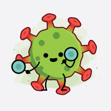 Yeşil Virüs Karakteri 'nin güzel yüzlü, basit elli ve bacak çizgisi resimli tasviri izole edilmiş arka planda. Düz çizgi film karalama tarzı.