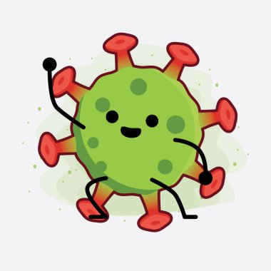 Yeşil Virüs Karakteri 'nin güzel yüzlü, basit elli ve bacak çizgisi resimli tasviri izole edilmiş arka planda. Düz çizgi film karalama tarzı.