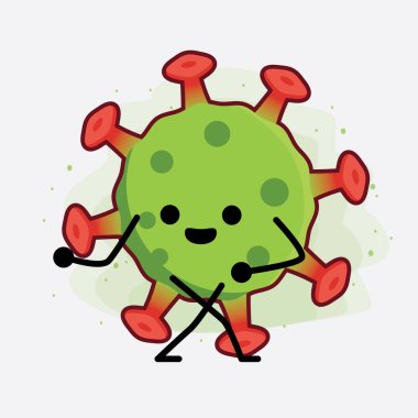 Yeşil Virüs Karakteri 'nin güzel yüzlü, basit elli ve bacak çizgisi resimli tasviri izole edilmiş arka planda. Düz çizgi film karalama tarzı.