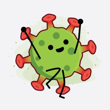 Yeşil Virüs Karakteri 'nin güzel yüzlü, basit elli ve bacak çizgisi resimli tasviri izole edilmiş arka planda. Düz çizgi film karalama tarzı.