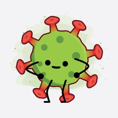 Yeşil Virüs Karakteri 'nin güzel yüzlü, basit elli ve bacak çizgisi resimli tasviri izole edilmiş arka planda. Düz çizgi film karalama tarzı.