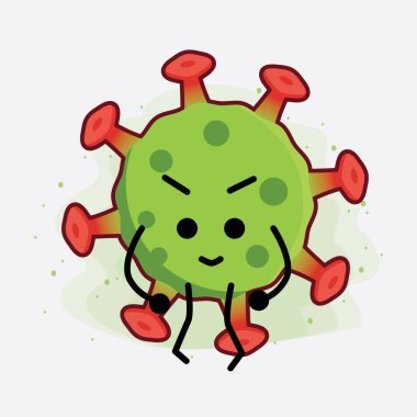 Yeşil Virüs Karakteri 'nin güzel yüzlü, basit elli ve bacak çizgisi resimli tasviri izole edilmiş arka planda. Düz çizgi film karalama tarzı.