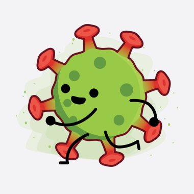 Yeşil Virüs Karakteri 'nin güzel yüzlü, basit elli ve bacak çizgisi resimli tasviri izole edilmiş arka planda. Düz çizgi film karalama tarzı.