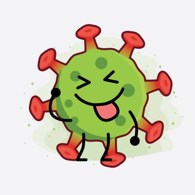 Yeşil Virüs Karakteri 'nin güzel yüzlü, basit elli ve bacak çizgisi resimli tasviri izole edilmiş arka planda. Düz çizgi film karalama tarzı.