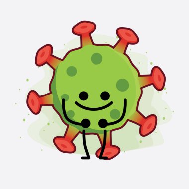 Yeşil Virüs Karakteri 'nin güzel yüzlü, basit elli ve bacak çizgisi resimli tasviri izole edilmiş arka planda. Düz çizgi film karalama tarzı.