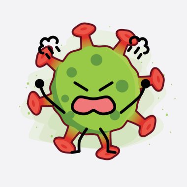 Yeşil Virüs Karakteri 'nin güzel yüzlü, basit elli ve bacak çizgisi resimli tasviri izole edilmiş arka planda. Düz çizgi film karalama tarzı.