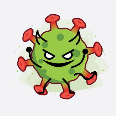 Yeşil Virüs Karakteri 'nin güzel yüzlü, basit elli ve bacak çizgisi resimli tasviri izole edilmiş arka planda. Düz çizgi film karalama tarzı.