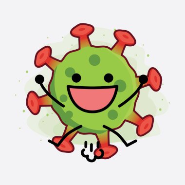 Yeşil Virüs Karakteri 'nin güzel yüzlü, basit elli ve bacak çizgisi resimli tasviri izole edilmiş arka planda. Düz çizgi film karalama tarzı.