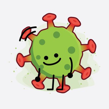 Yeşil Virüs Karakteri 'nin güzel yüzlü, basit elli ve bacak çizgisi resimli tasviri izole edilmiş arka planda. Düz çizgi film karalama tarzı.