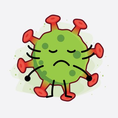 Yeşil Virüs Karakteri 'nin güzel yüzlü, basit elli ve bacak çizgisi resimli tasviri izole edilmiş arka planda. Düz çizgi film karalama tarzı.