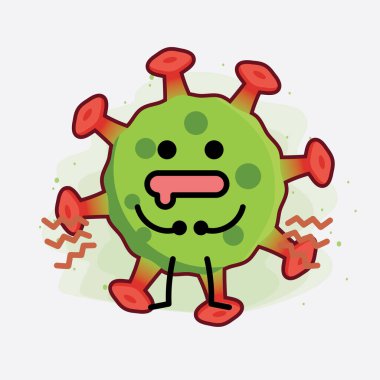 Yeşil Virüs Karakteri 'nin güzel yüzlü, basit elli ve bacak çizgisi resimli tasviri izole edilmiş arka planda. Düz çizgi film karalama tarzı.