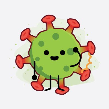 Yeşil Virüs Karakteri 'nin güzel yüzlü, basit elli ve bacak çizgisi resimli tasviri izole edilmiş arka planda. Düz çizgi film karalama tarzı.