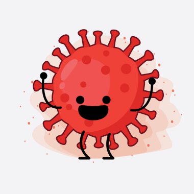 Kırmızı Virüs Karakterinin Güzel Yüzü, Basit El ve Bacak Çizgisi Sanatı İzole Arkaplanda. Düz çizgi film karalama tarzı.