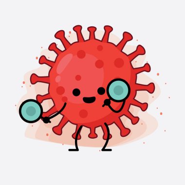 Kırmızı Virüs Karakterinin Güzel Yüzü, Basit El ve Bacak Çizgisi Sanatı İzole Arkaplanda. Düz çizgi film karalama tarzı.