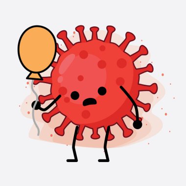 Kırmızı Virüs Karakterinin Güzel Yüzü, Basit El ve Bacak Çizgisi Sanatı İzole Arkaplanda. Düz çizgi film karalama tarzı.