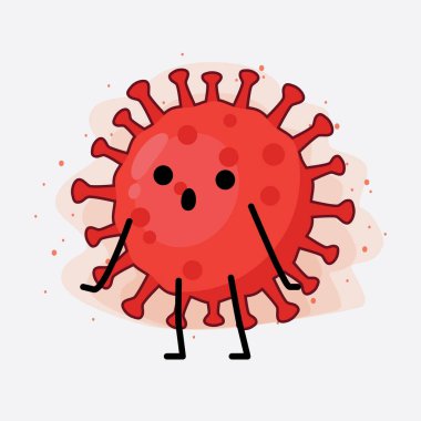 Kırmızı Virüs Karakterinin Güzel Yüzü, Basit El ve Bacak Çizgisi Sanatı İzole Arkaplanda. Düz çizgi film karalama tarzı.