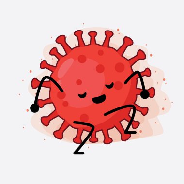 Kırmızı Virüs Karakterinin Güzel Yüzü, Basit El ve Bacak Çizgisi Sanatı İzole Arkaplanda. Düz çizgi film karalama tarzı.