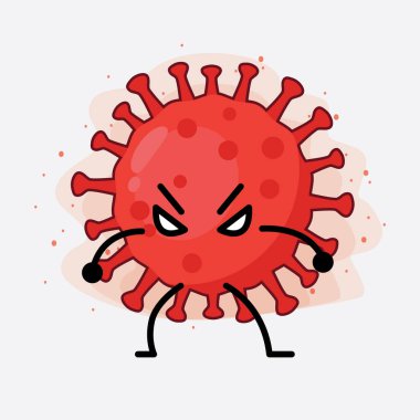 Kırmızı Virüs Karakterinin Güzel Yüzü, Basit El ve Bacak Çizgisi Sanatı İzole Arkaplanda. Düz çizgi film karalama tarzı.