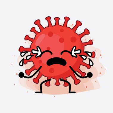 Kırmızı Virüs Karakterinin Güzel Yüzü, Basit El ve Bacak Çizgisi Sanatı İzole Arkaplanda. Düz çizgi film karalama tarzı.