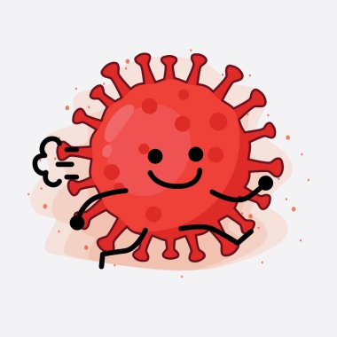 Kırmızı Virüs Karakterinin Güzel Yüzü, Basit El ve Bacak Çizgisi Sanatı İzole Arkaplanda. Düz çizgi film karalama tarzı.