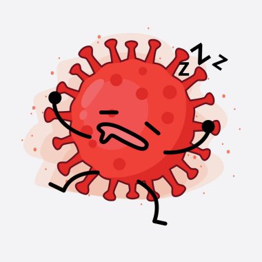 Kırmızı Virüs Karakterinin Güzel Yüzü, Basit El ve Bacak Çizgisi Sanatı İzole Arkaplanda. Düz çizgi film karalama tarzı.