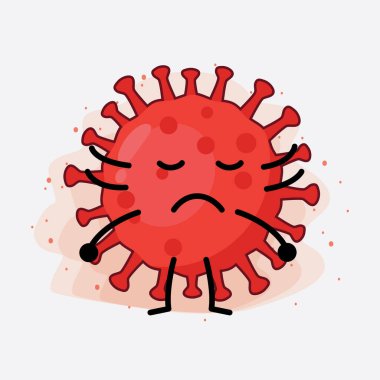 Kırmızı Virüs Karakterinin Güzel Yüzü, Basit El ve Bacak Çizgisi Sanatı İzole Arkaplanda. Düz çizgi film karalama tarzı.