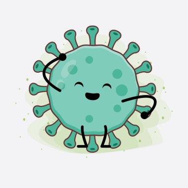 Virüs Karakteri 'nin güzel yüzlü, basit el ve bacak çizgisi resimli tasviri izole bir arka planda. Düz çizgi film karalama tarzı.