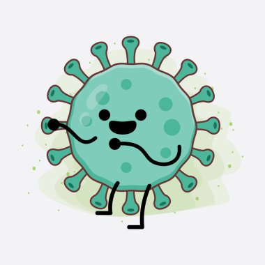 Virüs Karakteri 'nin güzel yüzlü, basit el ve bacak çizgisi resimli tasviri izole bir arka planda. Düz çizgi film karalama tarzı.