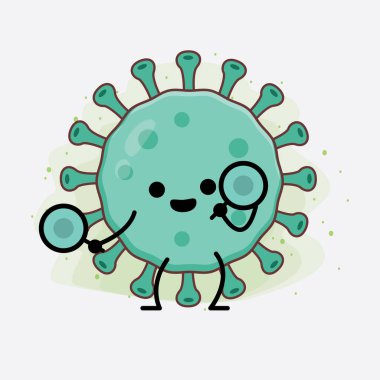 Virüs Karakteri 'nin güzel yüzlü, basit el ve bacak çizgisi resimli tasviri izole bir arka planda. Düz çizgi film karalama tarzı.