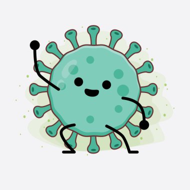 Virüs Karakteri 'nin güzel yüzlü, basit el ve bacak çizgisi resimli tasviri izole bir arka planda. Düz çizgi film karalama tarzı.