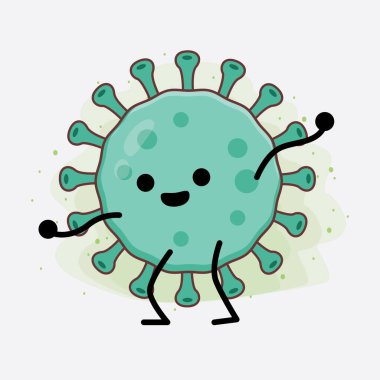 Virüs Karakteri 'nin güzel yüzlü, basit el ve bacak çizgisi resimli tasviri izole bir arka planda. Düz çizgi film karalama tarzı.