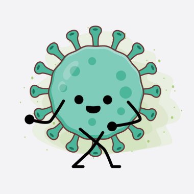 Virüs Karakteri 'nin güzel yüzlü, basit el ve bacak çizgisi resimli tasviri izole bir arka planda. Düz çizgi film karalama tarzı.