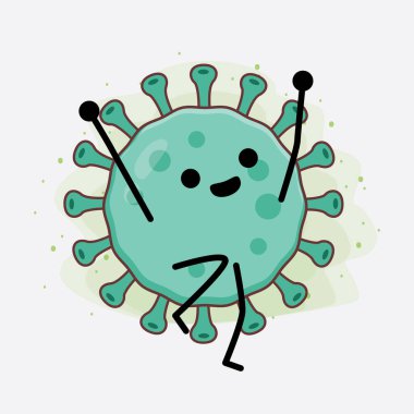 Virüs Karakteri 'nin güzel yüzlü, basit el ve bacak çizgisi resimli tasviri izole bir arka planda. Düz çizgi film karalama tarzı.