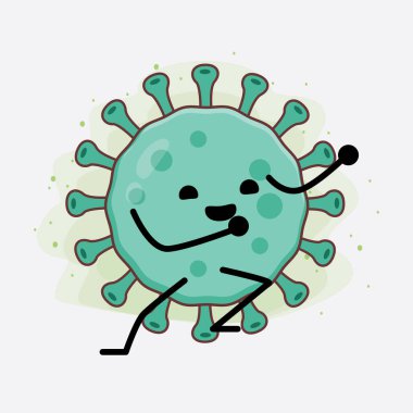 Virüs Karakteri 'nin güzel yüzlü, basit el ve bacak çizgisi resimli tasviri izole bir arka planda. Düz çizgi film karalama tarzı.