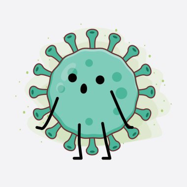 Virüs Karakteri 'nin güzel yüzlü, basit el ve bacak çizgisi resimli tasviri izole bir arka planda. Düz çizgi film karalama tarzı.