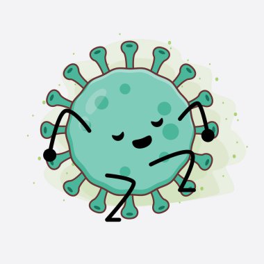 Virüs Karakteri 'nin güzel yüzlü, basit el ve bacak çizgisi resimli tasviri izole bir arka planda. Düz çizgi film karalama tarzı.