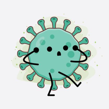 Virüs Karakteri 'nin güzel yüzlü, basit el ve bacak çizgisi resimli tasviri izole bir arka planda. Düz çizgi film karalama tarzı.