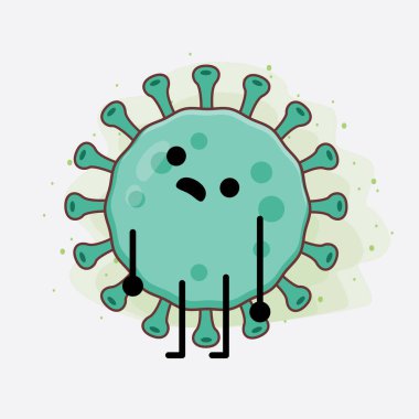 Virüs Karakteri 'nin güzel yüzlü, basit el ve bacak çizgisi resimli tasviri izole bir arka planda. Düz çizgi film karalama tarzı.