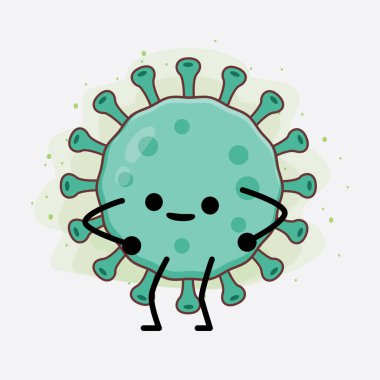 Virüs Karakteri 'nin güzel yüzlü, basit el ve bacak çizgisi resimli tasviri izole bir arka planda. Düz çizgi film karalama tarzı.