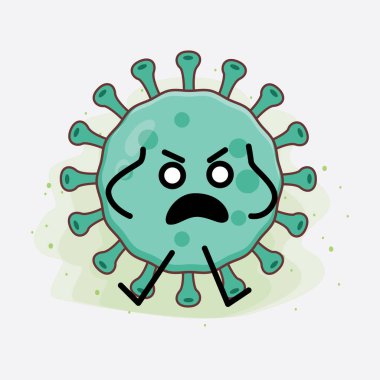 Virüs Karakteri 'nin güzel yüzlü, basit el ve bacak çizgisi resimli tasviri izole bir arka planda. Düz çizgi film karalama tarzı.